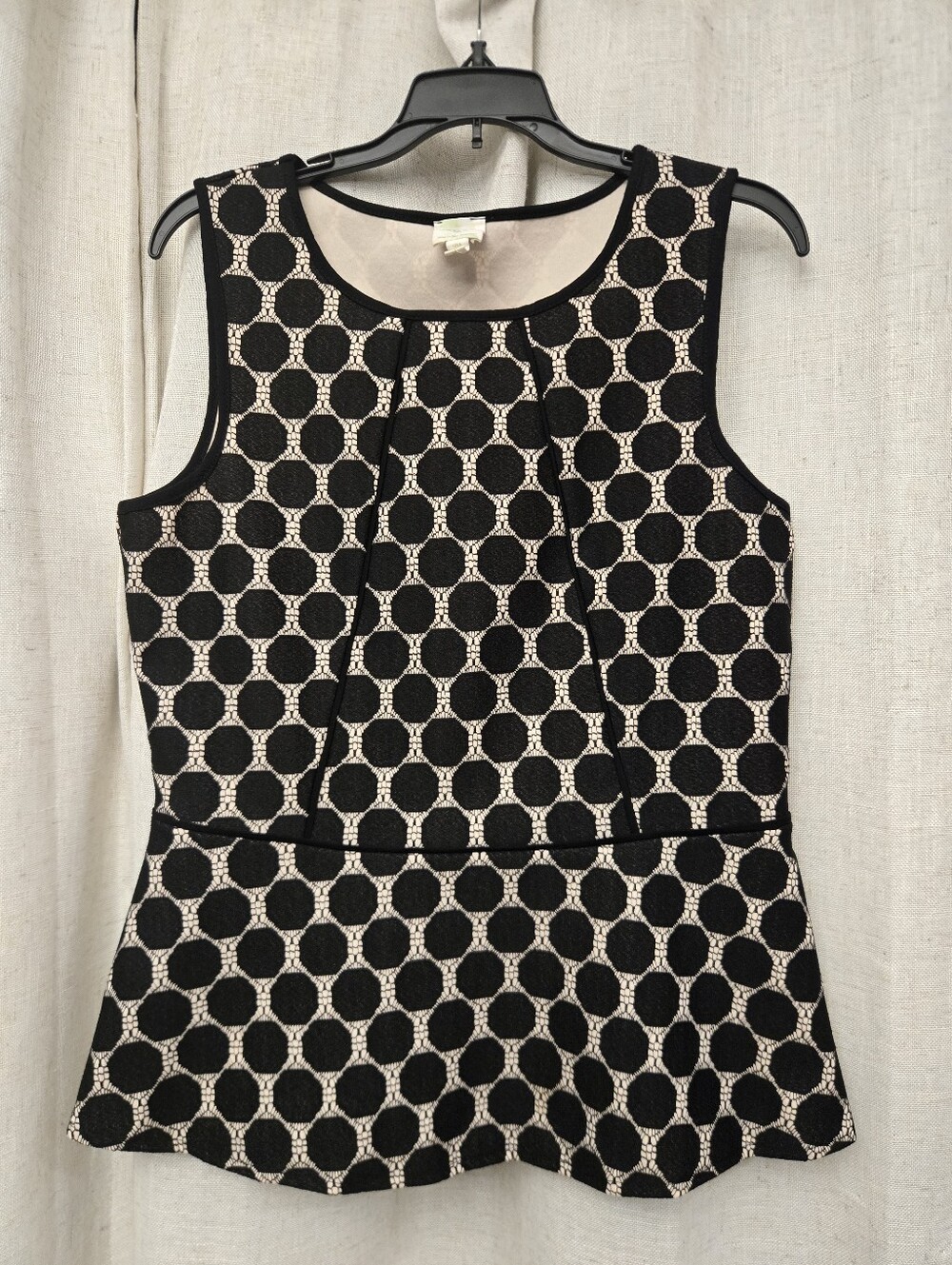 Weston Wear Black Beige Geometric Peplum Top M Made in San Francisco